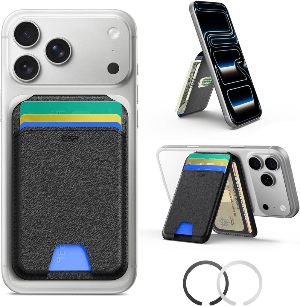 ESR Portafoglio con MagSafe, RFID Blocco, Supporto per 5 Carte, Pelle Vegana, Supporto Regolabile, Wallet per iPhone